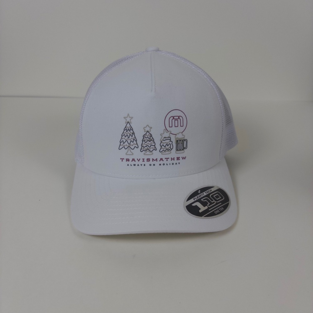 NWT Travis Mathew Trucker Hat Mens White Gifting Holiday Christmas Snapback‎ Cap